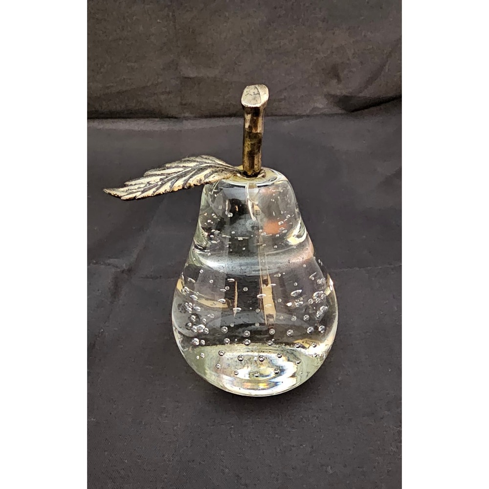 Vintage Glass Controlled Bubble Pear Paperweight